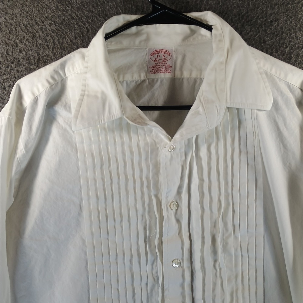 Brooks Brother Tuxedo Shirt Men 17 5 4XL White Undershirt Suit Button Up Pleated - Picture 2 of 8